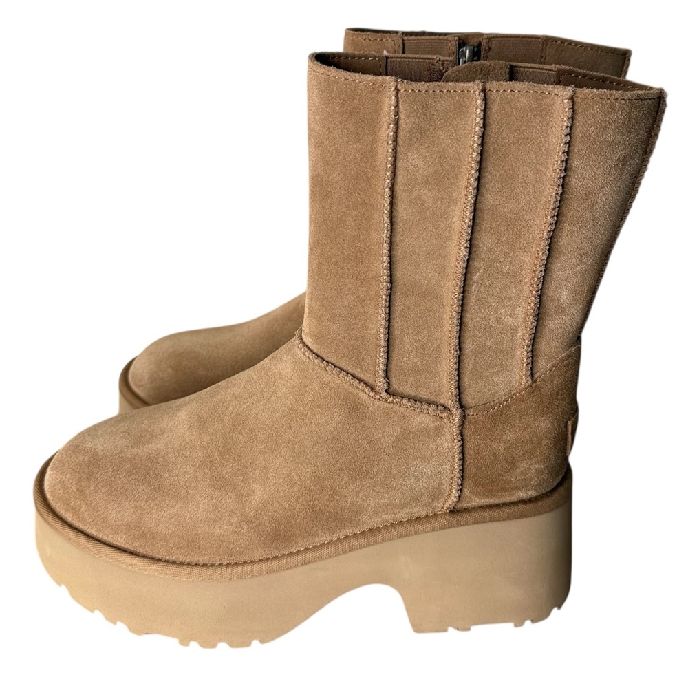 UGG Authentic Classic Twin Seam New Heights Chestnut Suede Platform Zipper Sz 6 - Picture 3 of 13
